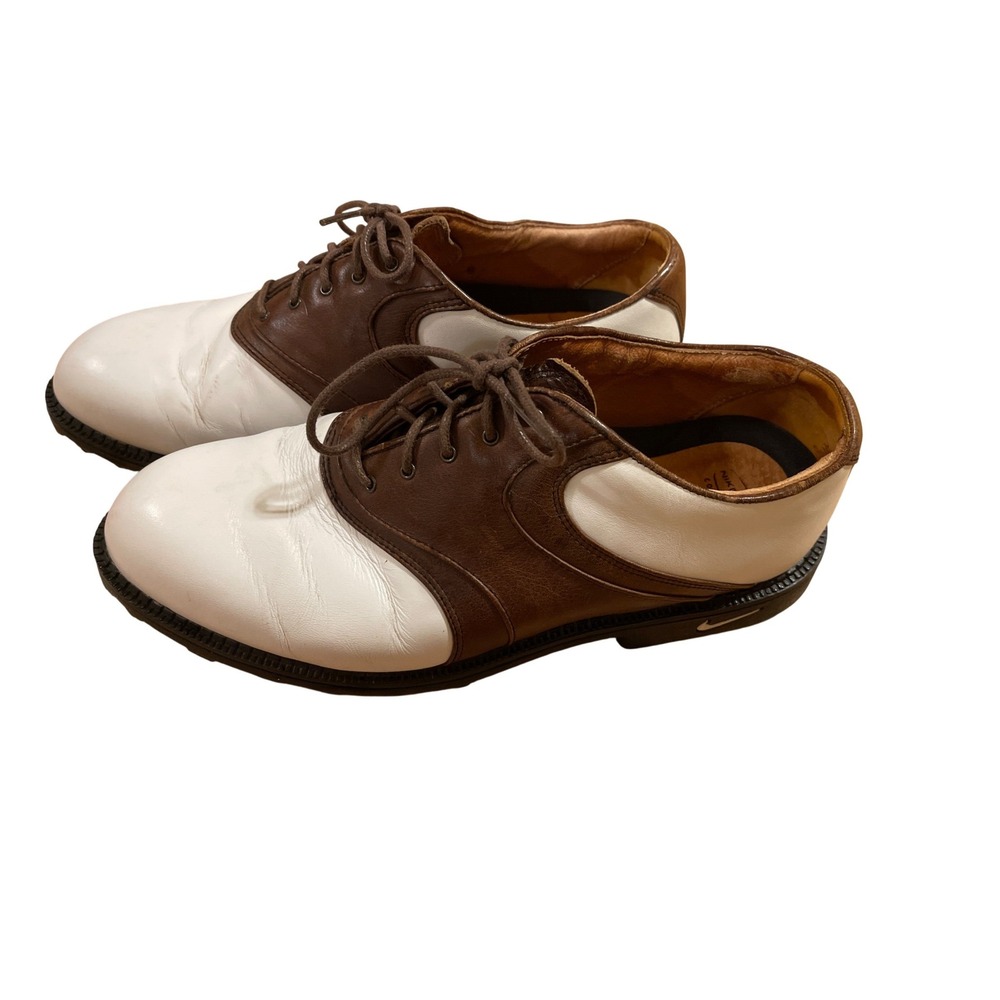 Nike Air Golf Shoes Men Sz 8 White Brown‎ Kempshall Saddle Classic Spikeless
